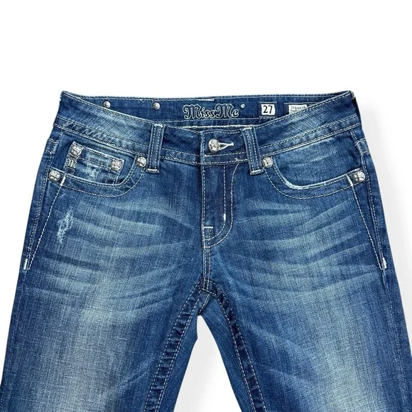 Miss Me Jeans Womens 27 Blue Bootcut Embroidered Stars Stripe Pockets Rhinestone - Picture 5 of 16
